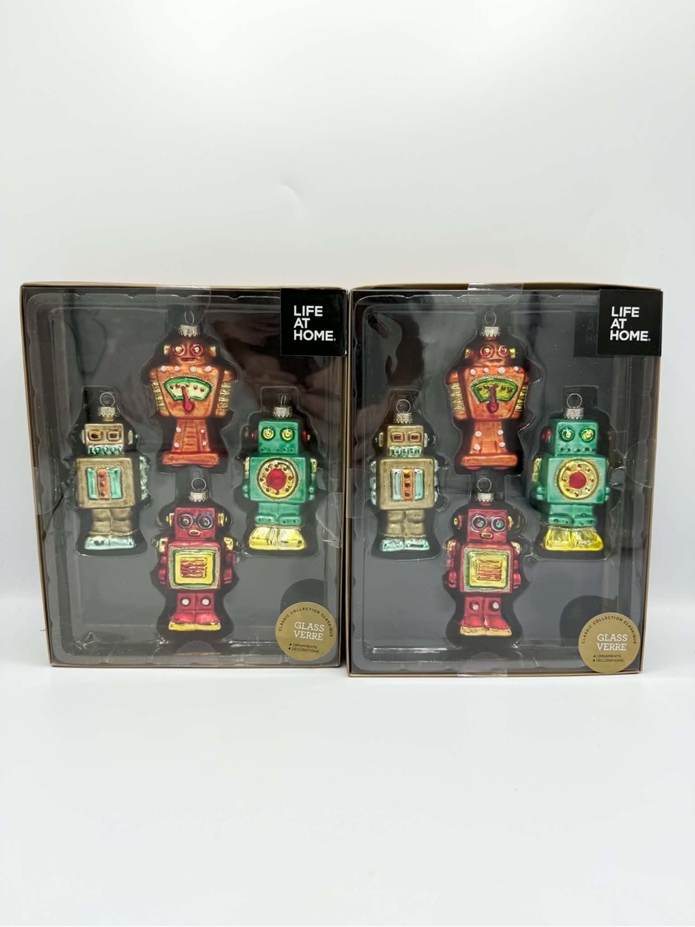 Life at Home Glass Robot Ornaments lot of 2